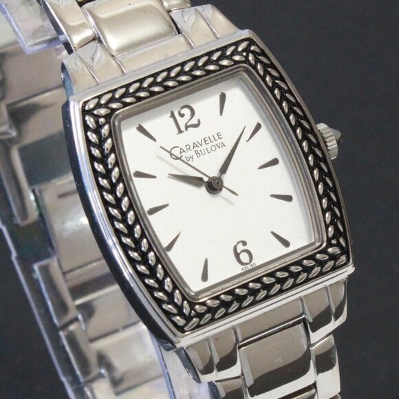Caravelle Ladies Tonneau Style Quartz Watch By Bulova Silver Tone 26mm x 37.5mm - Picture 8 of 13